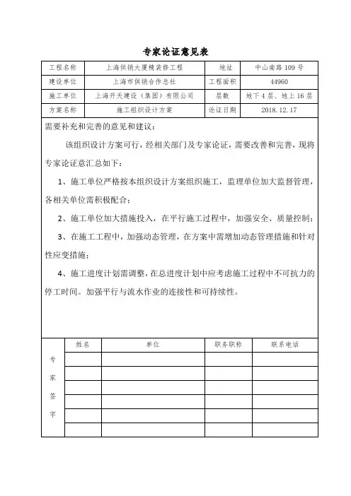 专家论证意见表