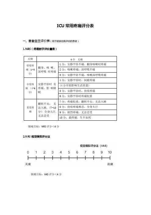 ICU常用疼痛量表