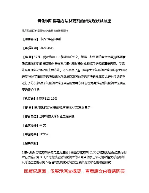 氧化铜矿浮选方法及药剂的研究现状及展望