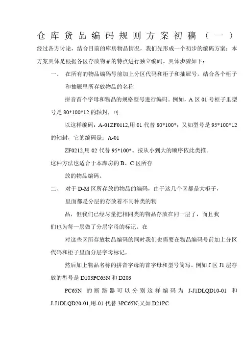 仓库货品编码规则方案初稿(一)刘丽宏