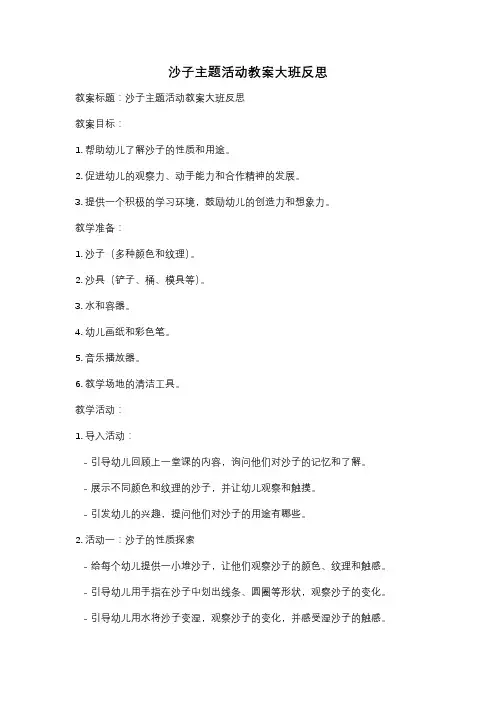 沙子主题活动教案大班反思