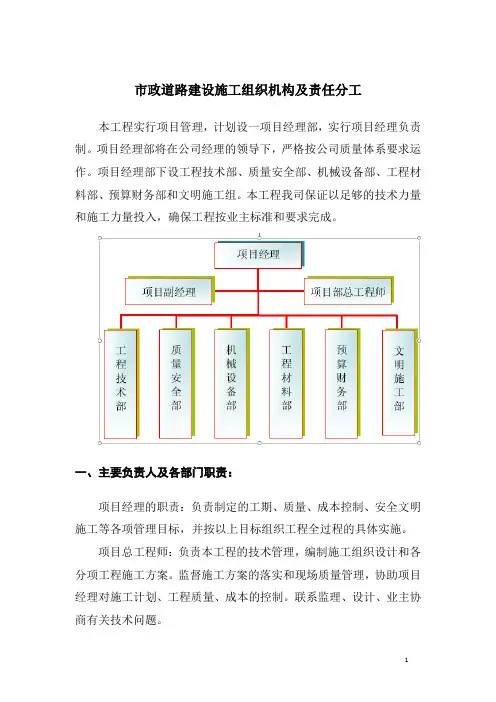 市政道路建设施工组织机构及责任分工