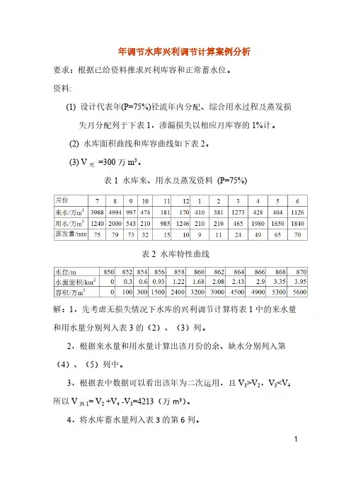 【免费下载】年调节水库兴利调节计算案例分析