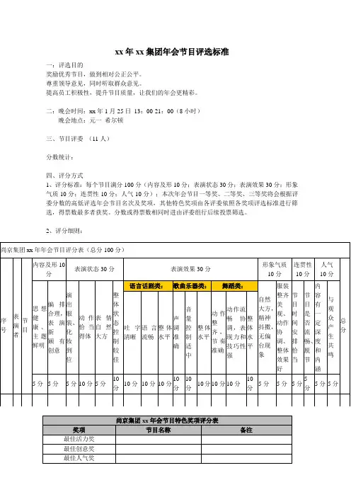 公司年会晚会节目奖项获奖评选方案方法