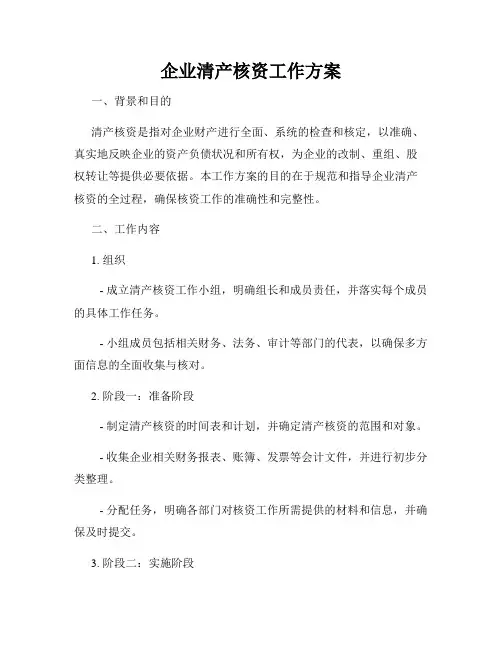 企业清产核资工作方案