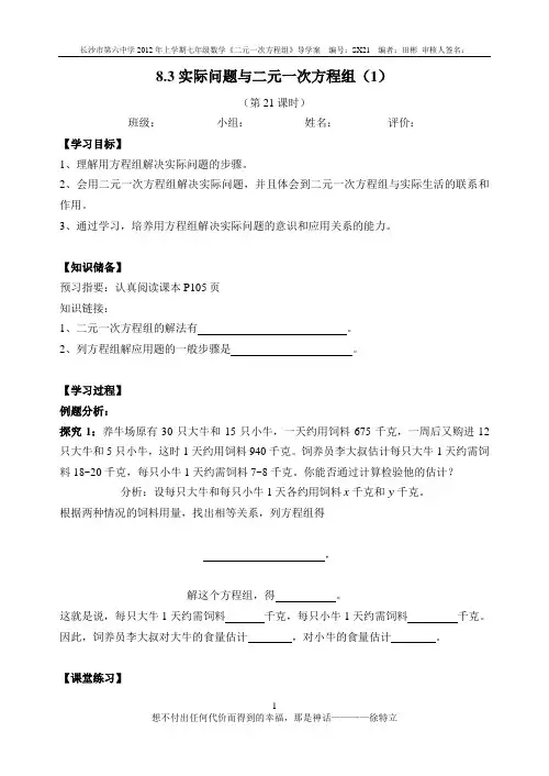 《二元一次方程组》导学案(5)