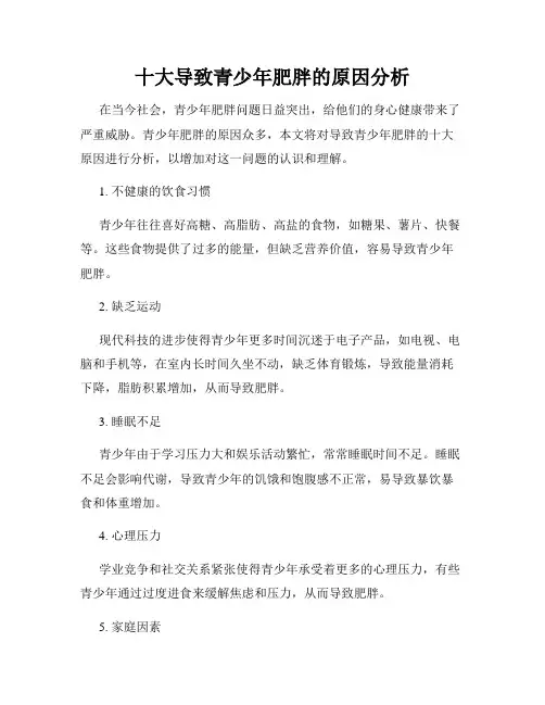 十大导致青少年肥胖的原因分析