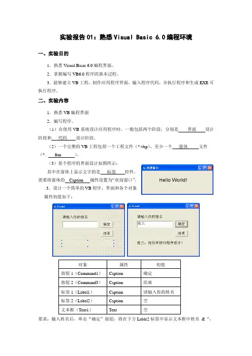 VB实验报告01