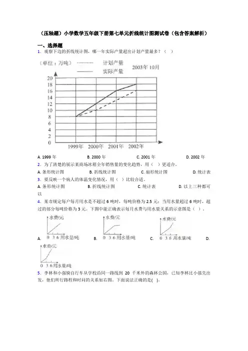 (压轴题)小学数学五年级下册第七单元折线统计图测试卷(包含答案解析)