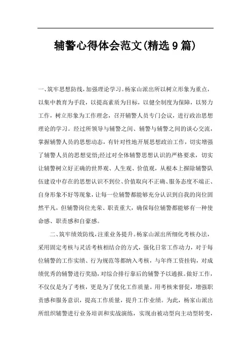 辅警心得体会范文(精选9篇)