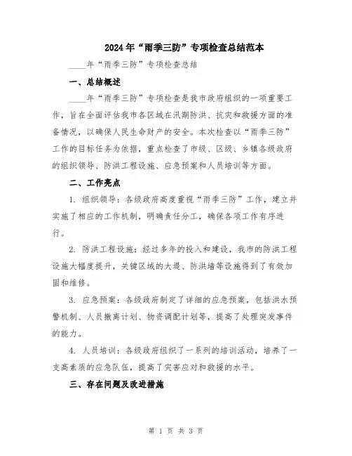 2024年“雨季三防”专项检查总结范本