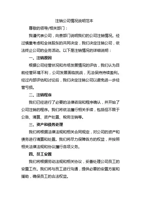 注销公司情况说明范本