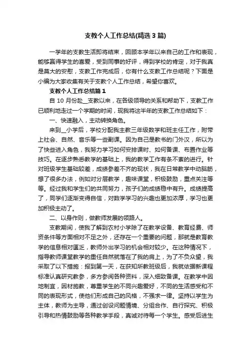 支教个人工作总结（精选3篇）