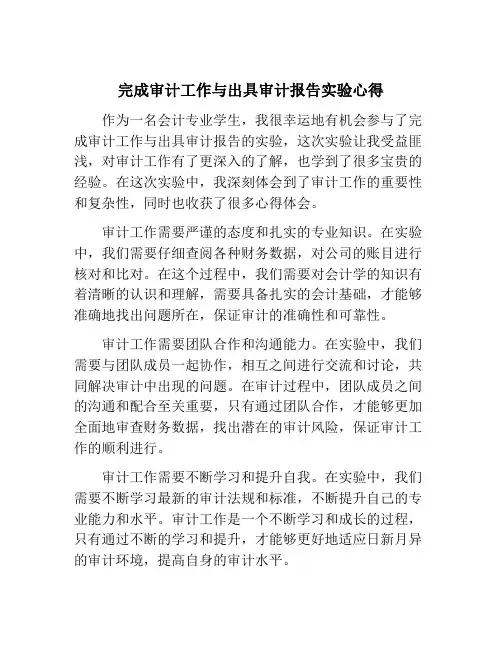 完成审计工作与出具审计报告实验心得
