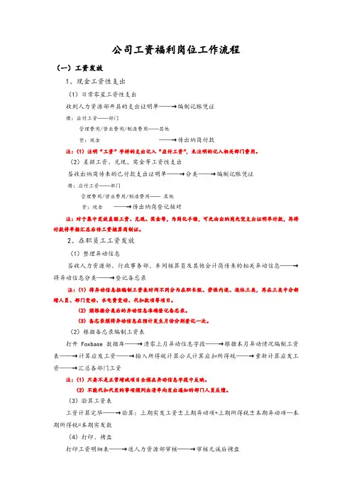 公司工资福利岗位工作流程
