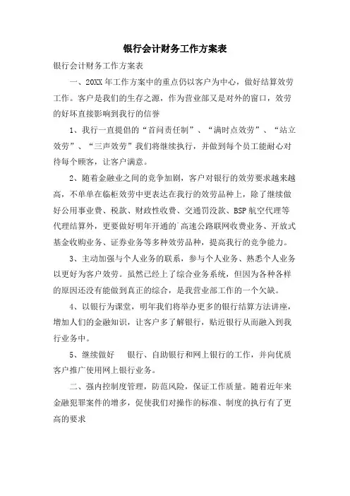 银行会计财务工作计划表