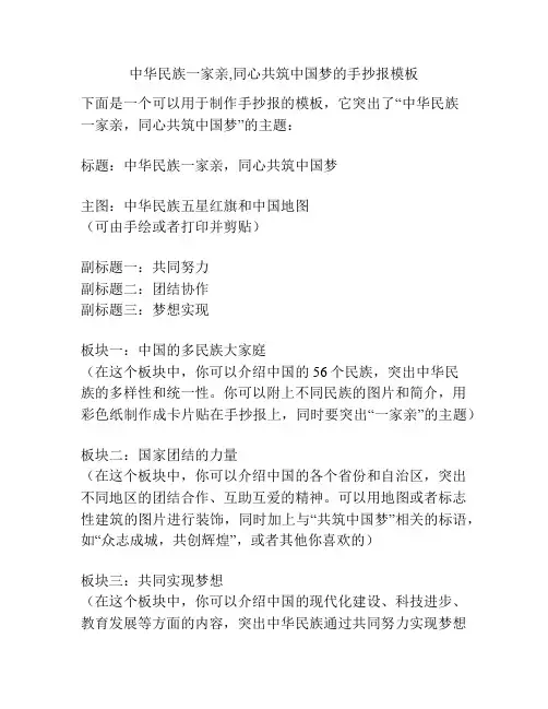 中华民族一家亲,同心共筑中国梦的手抄报模板