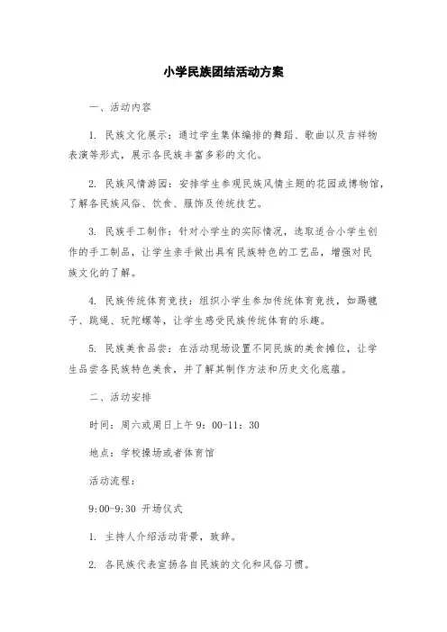 小学民族团结活动方案