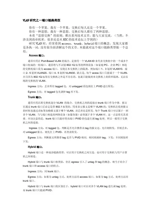 VLAN研究之一端口链路类型
