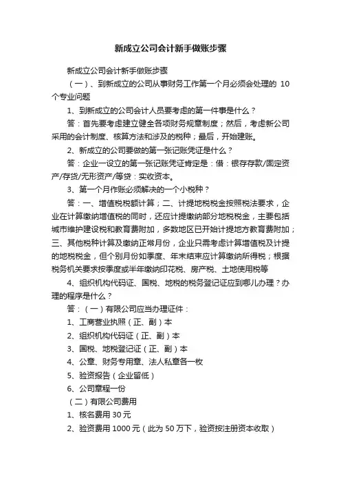 新成立公司会计新手做账步骤