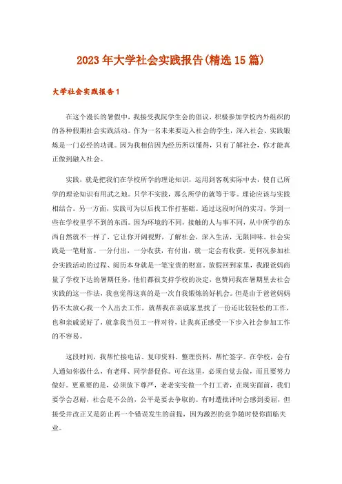 2023年大学社会实践报告(精选15篇)