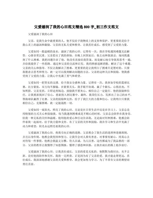 父爱滋润了我的心田范文精选800字_初三作文范文