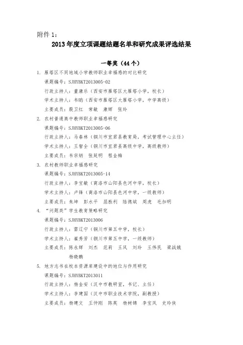 2013年度立项课题结题名单与研究成果评审结果