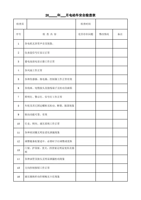 电动车安全检查表模板(可修改)