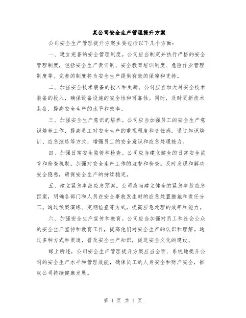 某公司安全生产管理提升方案