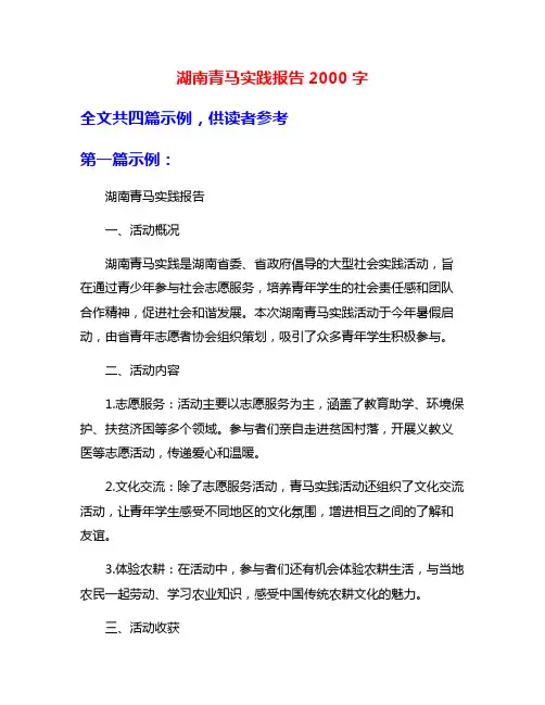湖南青马实践报告2000字