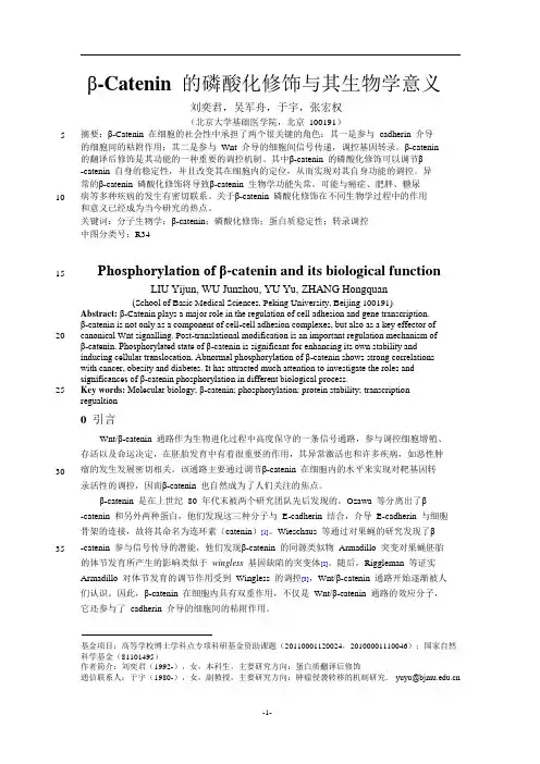 β-Catenin的磷酸化修饰与其生物学意义