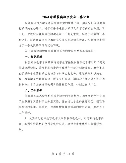 2024年学校实验室安全工作计划（6篇）