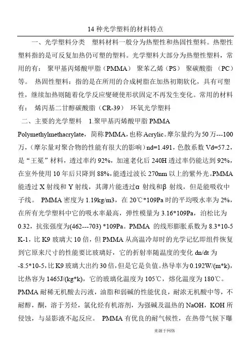 14种光学塑料的材料特点