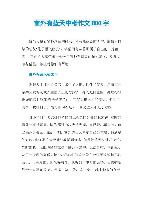 窗外有蓝天中考作文800字