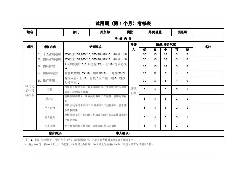试用期(月度)考核表(外贸总监)
