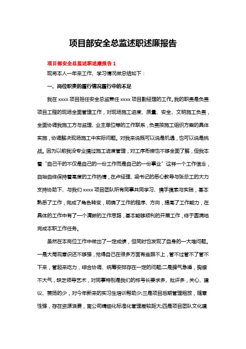 项目部安全总监述职述廉报告范文11篇