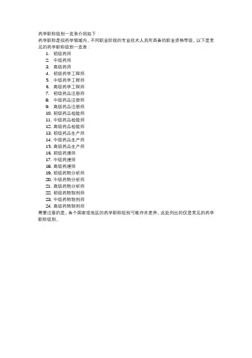 药学职称级别一览表