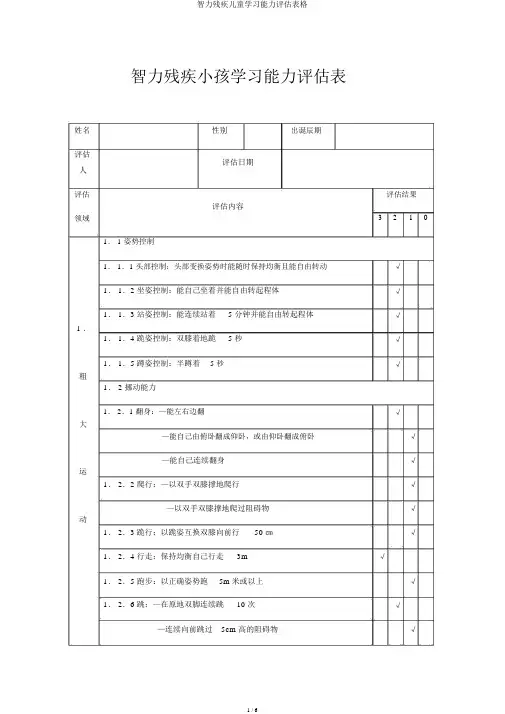 智力残疾儿童学习能力评估表格