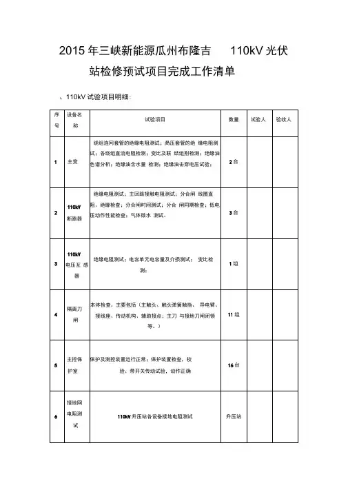 光伏电站预防性试验检查项目