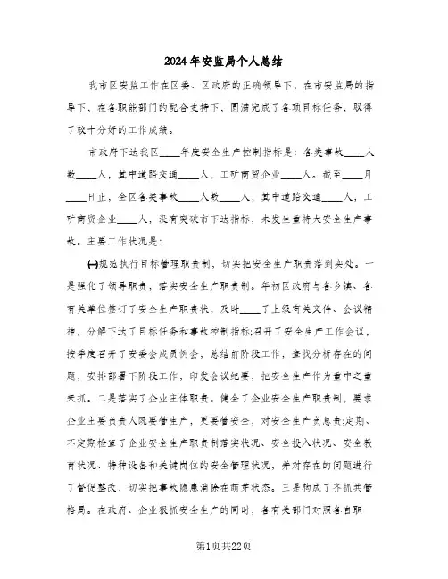 2024年安监局个人总结(五篇)