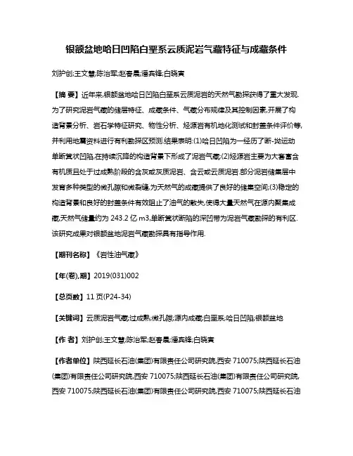 银额盆地哈日凹陷白垩系云质泥岩气藏特征与成藏条件