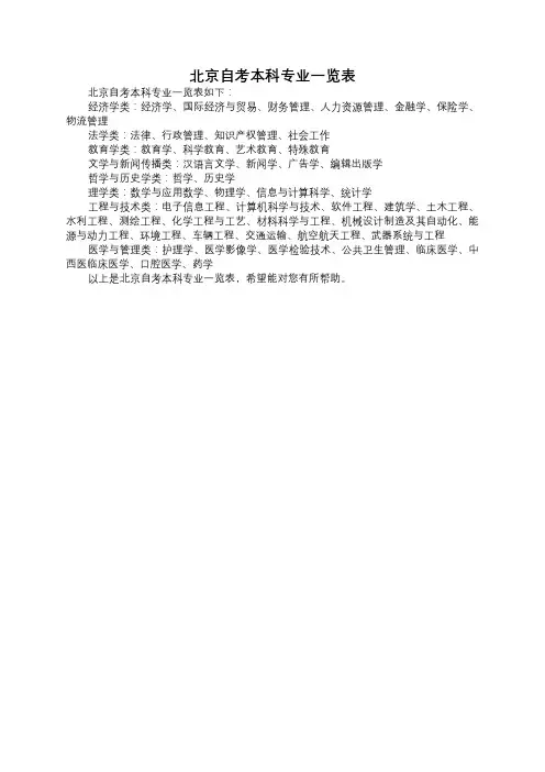 北京自考本科专业一览表