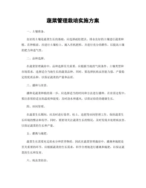 蔬菜管理栽培实施方案