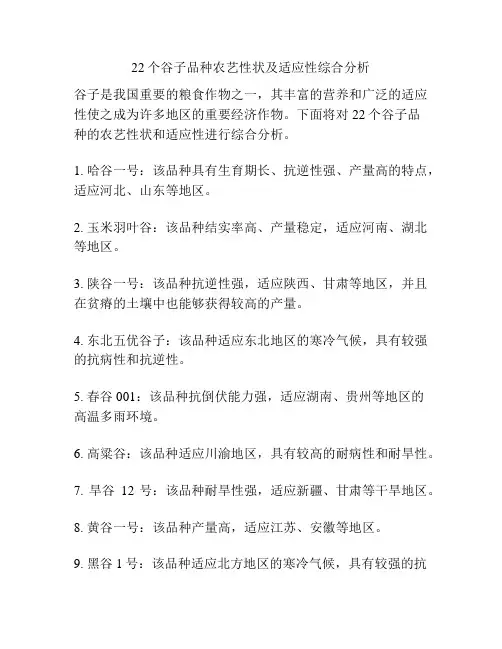 22个谷子品种农艺性状及适应性综合分析