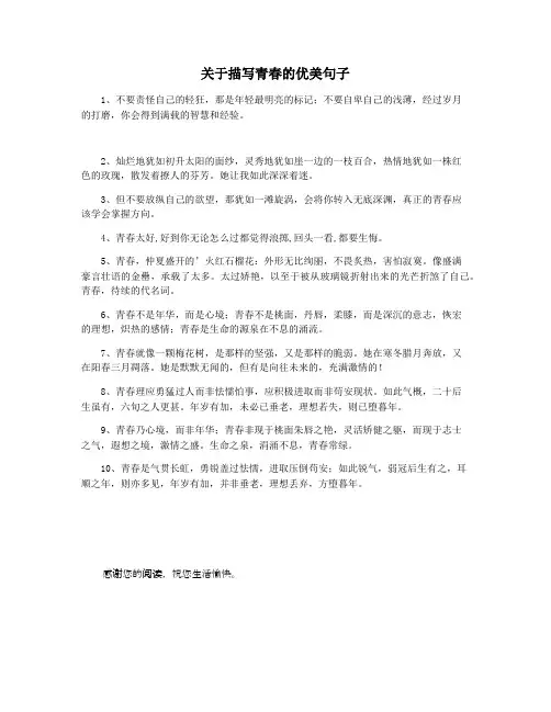 关于描写青春的优美句子