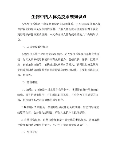 生物中的人体免疫系统知识点