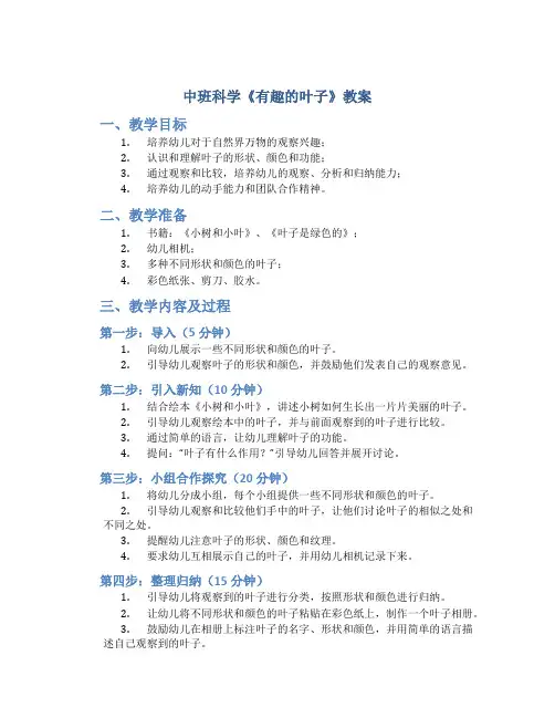 中班科学《有趣的叶子》教案