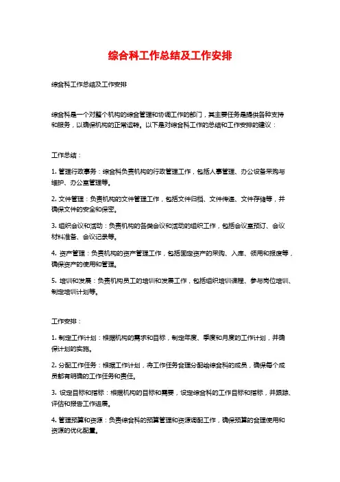 综合科工作总结及工作安排 (2)