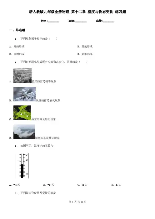 新人教版九年级全册物理 第十二章 温度与物态变化 练习题