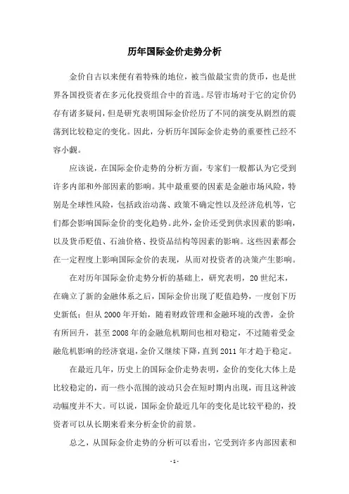 历年国际金价走势分析